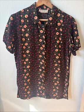 Vintage Black Floral Button Down Shirt